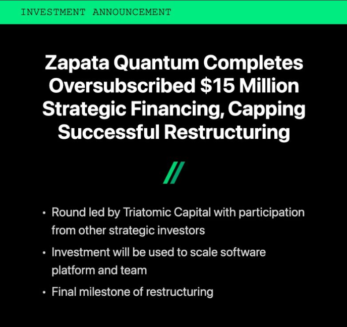 Zapata Quantum Completes Restructuring with $15 Million Financing